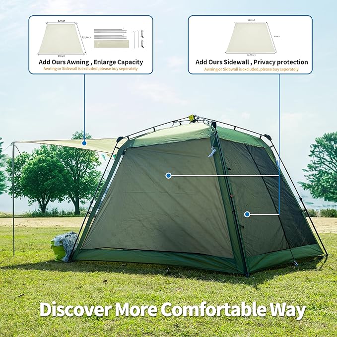 Pop Up Screen House Gazebo 8.2'x8.2'x75'' 4-6 Person Portable Screen Room with Sun &amp Insect Protection Sturdy Frame Foldable Outdoor Canopy for Backyard Camping Park GardenBackyard-Olive Gre