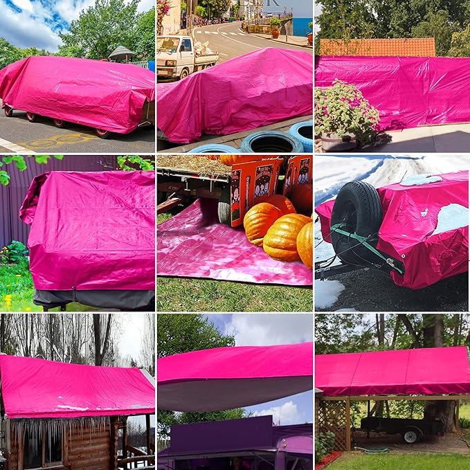 STARPYNG-7 Mil Pink/Silver 15x15 Feet Tarp-Multifunctional Waterproof Tarpaulin-Waterproof UV Resistant Rip and Tear Resistant Poly Tarpaulin with Reinforced Edges for Cover