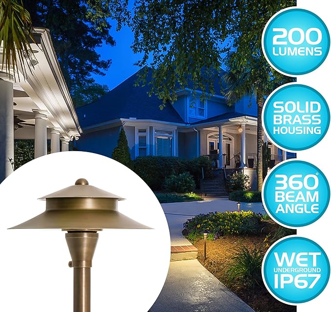 Westgate Lighting LED Area Light- Built-in Integrated LED Outdoor Light - 11 Height of Stem-Solid Brass Antique Bronze Finish Landscape Light- 12V of AC/DC Current (1)