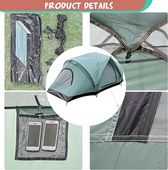 Large Camping Tent Family Tent 5~6 People 179.13x90.55x70.87inches Waterproof Mesh RoofLarge Living Room Capacity Family Camping Tent