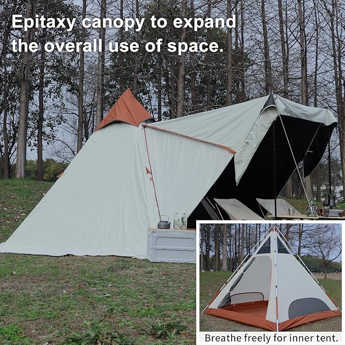 Camping Teepee Tent 2-4 Person Indian Tent Waterproof Instant Pyramid Spire Tents for Outdoor Hiking