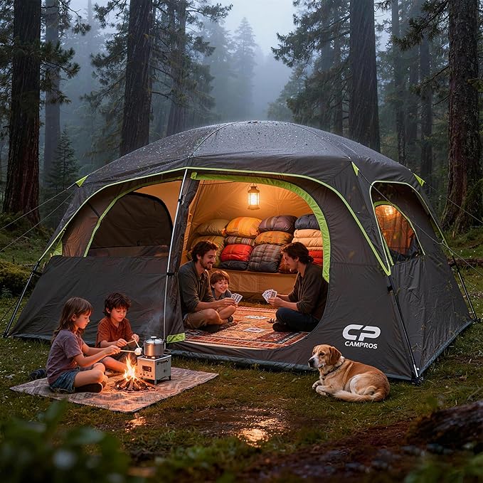 CAMPROS CP Upgraded 6/8 Person Camping Tents Waterproof Windproof Family Tent with Larger Mesh Windows &amp Door Double Layer Easy Set Up All-Season Dome Tent with Top Rainfly &amp Carry Bag