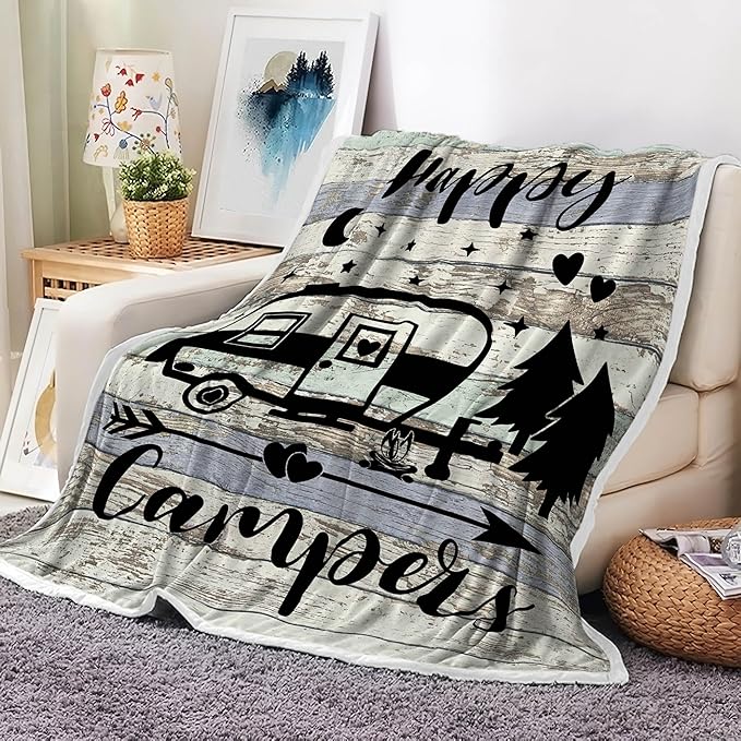 Travel Throw BlanketOutdoor Throw Blanket Camping Blanket for Women Men Kids Adults Blankets Gift for Camping Lovers Camping Decor for Bedding RV Campsite Hiking