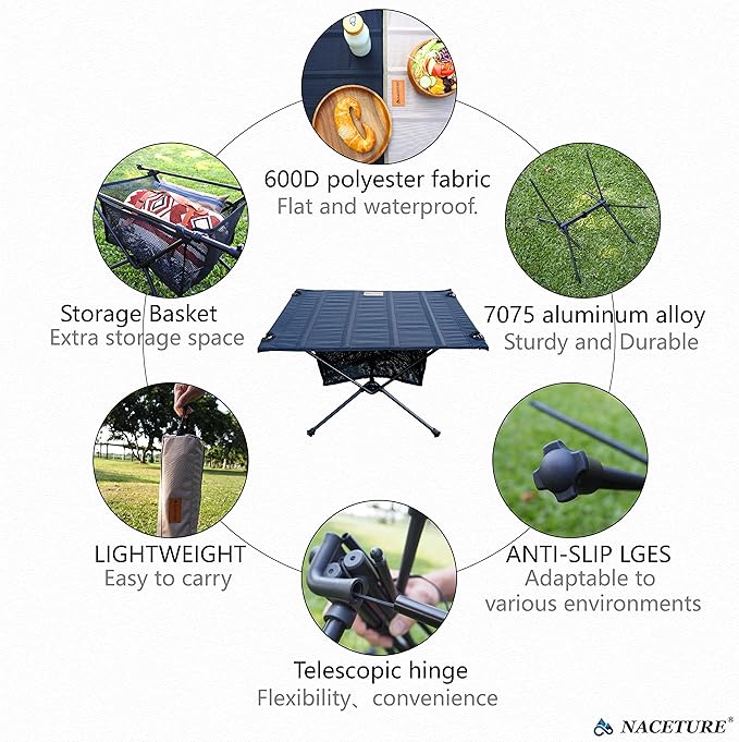 NACETURE Ultralight Backpacking Table - Collapsible Camping Table with Storage Mesh for Camping Gear Accessories Hiking Mountaineering Outdoor Travel