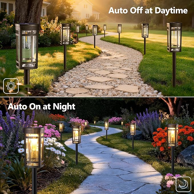6 Pack Outdoor Solar Pathway Lights - Solar Landscape Lights Outdoor Walkway Solar Garden Lights for Lawn Path Yard Decor (Warm White)