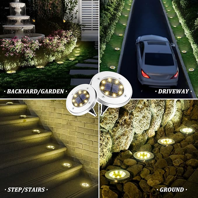 SOLPEX 20 Pack Solar Ground Lights Waterproof Solar Powered Garden Lights Landscape Lighting for Pathway Driveway Patio Backyard Walkway (Warm White)