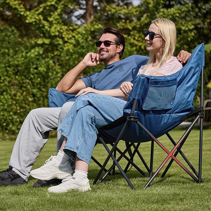 Double Camping Chair Heavy Duty Oversized Padded Loveseat for Adults 2 Person Outdoor Portable Camping Chairs for Lawn Backyard Fishing Trip Support 600lbs Navy