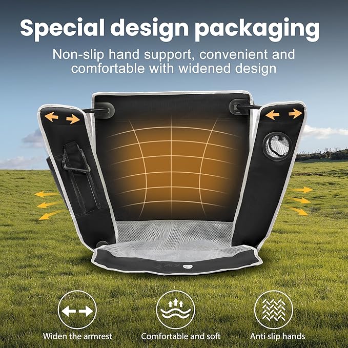 Portable Outdoor Folding Chair with Cup Holder &amp Cooler Bag - Breathable Mesh Wide Armrests Ergonomic Design for Camping Beach Backyard - Includes Storage Bag &amp Bottle Opener (Black/Green/