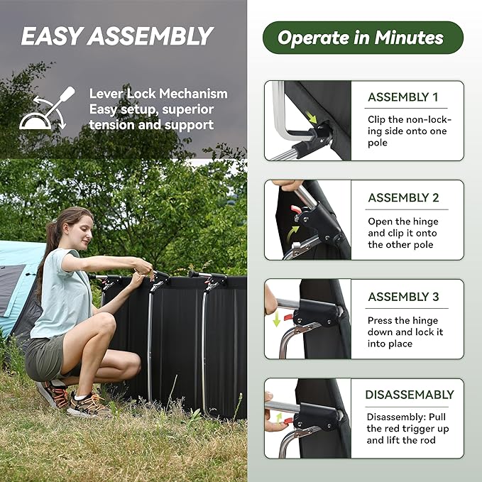 MARCHWAY Lightweight Folding Tent Camping Cot Bed with Lever Lock Easy Setup Portable Compact for Outdoor Travel Hunting Hiking Motorcycling Support 330Lbs (Black)