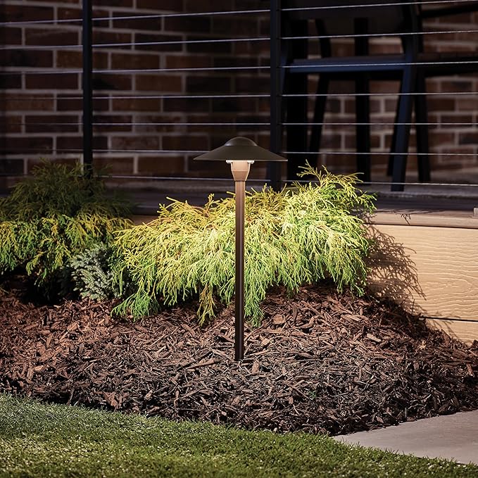 Kichler 8 Outdoor LED Path Light in Textured Architectural Bronze  12V Adjustable Exterior Dome Light (8.25 W x 21 H) 15310AZT