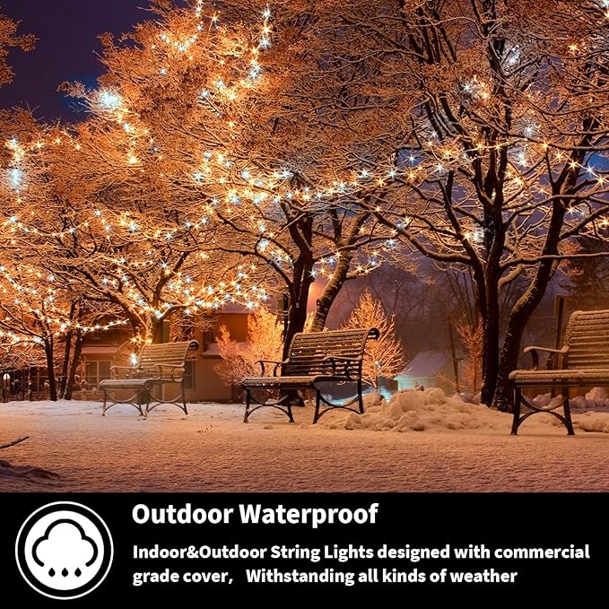 LAMPHOME 500 LED String Lights - Outdoor/Indoor Plug-in Twinkle Fairy Lights 46ft 500LED Warm White &amp White