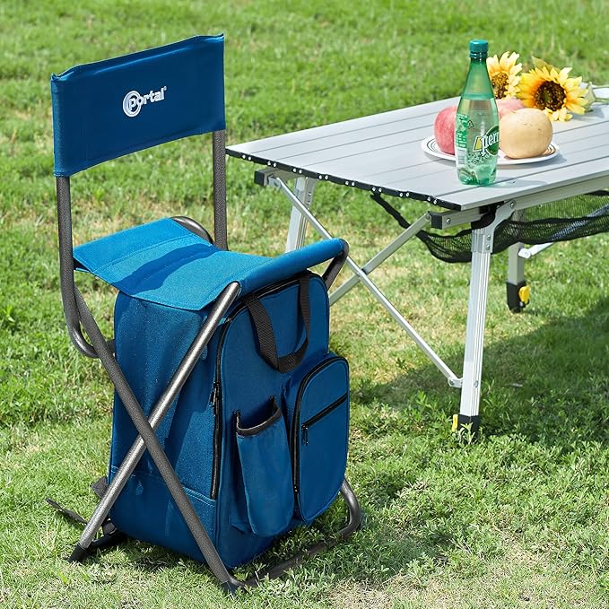 PORTAL Backpack Cooler Chair Fishing Chairs with Backrest Folding Camping Stool Compact for Outdoors Hiking Hunting Travel Supports 225 lbs Capacity
