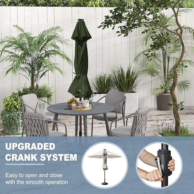 EliteShade USA 10-Year-Non-Fading 10Ft Market Umbrella with 80 LED Lights Patio Umbrella Outdoor Table Umbrella with Ventilation(Fern)