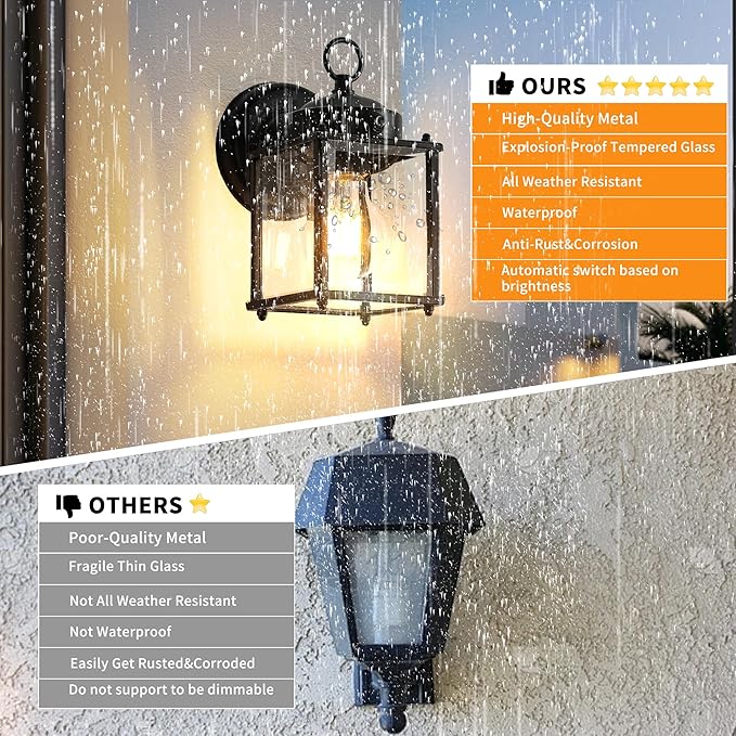 Dawn to Dusk Sensor Outdoor Wall Light Fixtures Waterproof Black Exterior Lighting Fixture Anti-Rust Outdoor Wall Lantern for Porch Patio Front Door Garage House -2 Pack