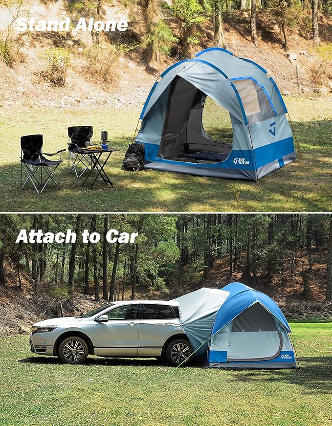 JOYTUTUS SUV Tent for Camping with Rainfly Double Door Design Car Tent with Aluminum Poles SUV Tailgate Tent with Waterproof PU2000mm Double Layer for 4-8 Person Blue