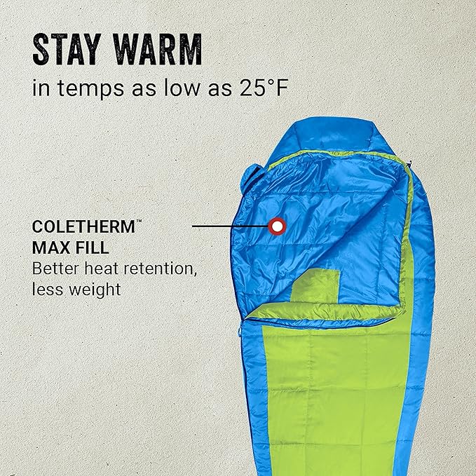 Coleman Kompact Mummy Sleeping Bag 25 Degrees Indoor/Outdoor Lightweight Sleeping Bag for Adults Sleeping Bag for Camping Hiking Backpacking with Included Compression Sack Spider Mum/Tiger Lily