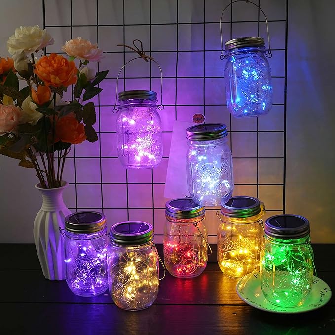 30LED Solar Mason Jar Lights 8 Pack Jar Lid String Lights (No Jars) Waterproof Fairy Firefly Light for Garden Patio Outdoor Yard Lawn Decor(8 Colors)