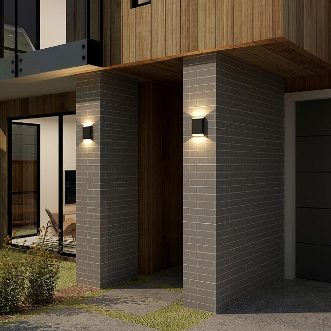 LED Wall Lights Outdoor Wall Sconces Dimmable 15.5W IP65 Waterproof Porch Lights Up and Down Modern Wall Lamps for Bedroom 3000K CRI 90+ (Black+Gold)