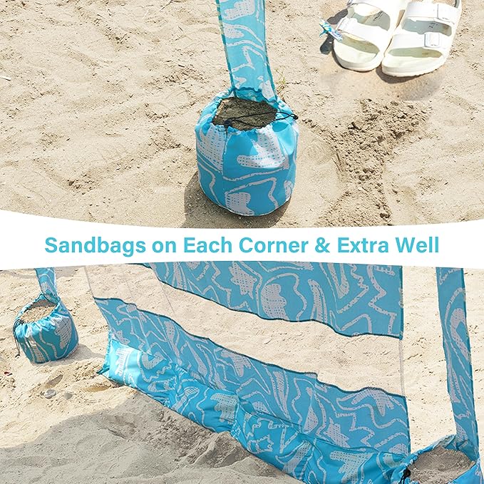 AMMSUN Beach Cabana 6.2'×6.2' Beach Canopy Easy Set up and Take Down Cabana Tent with Sand Pockets Instant Sun Shade with Side Wall Tropical Aqua