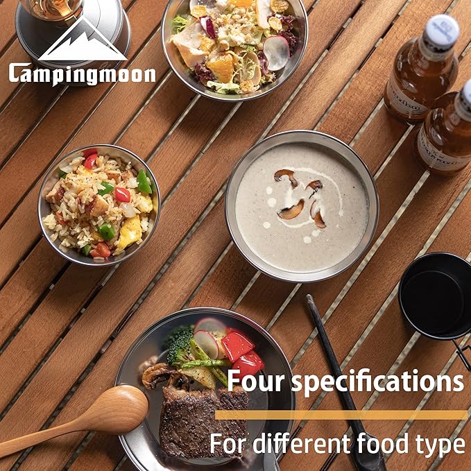 CAMPINGMOON Camping Tableware Set Stainless Steel Camping Plates Bowl Stackable Outdoor Dinnerware Canvas Carry Case Camping Hiking Picnic