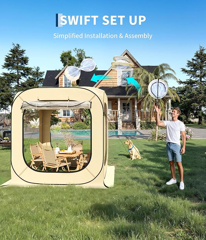 Pop Up Bubble Tent Tent 3-4 Person Portable Screen House Room Instant Shelter Clear Sport Rainproof Camping Sun Shelter Coldproof for Patio Backyard Deck Sports Events Beige