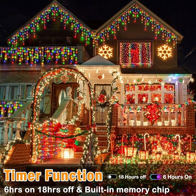 Hezbjiti Christmas Lights Decorations Outdoor 800 LED 65.6 FT 8 Modes 150 Drops Fairy String Curtain Lights for Christmas Decor Eaves Window Party Yard Garden Indoor (Multicolor)
