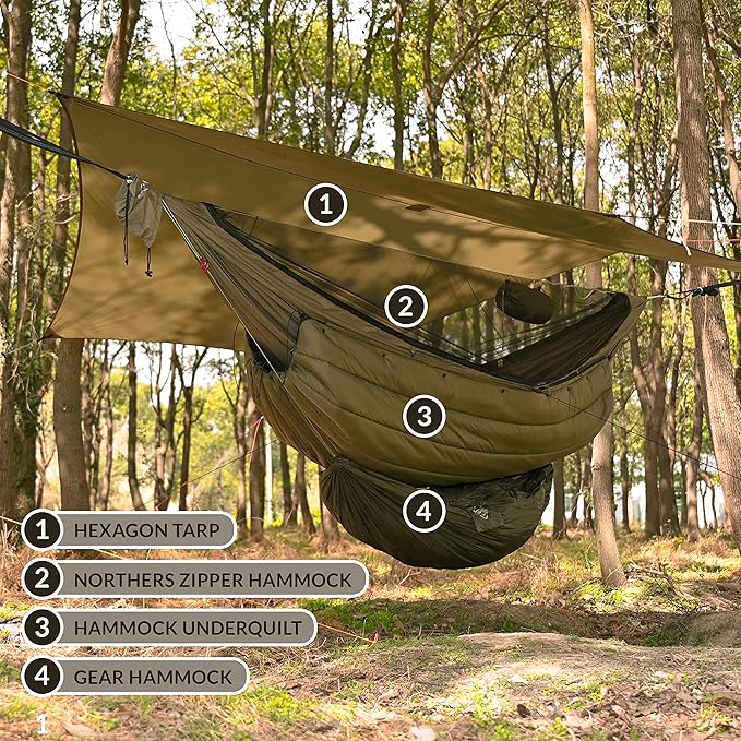 Onewind 11ft Zipper Hammock with Mosquito Net for Camping Portable Double-Layer Northers Hammock with Adjustable Ridgeline for Camping Hiking and Backpacking OD Green Sleeping Pad Not Included