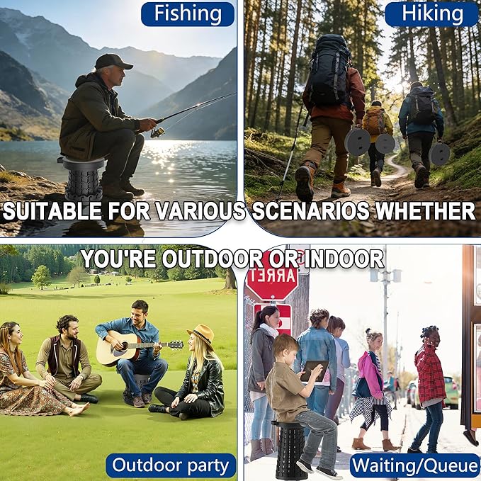 Upgraded 18.1 Collapsible Stool with Adjustable StrapLightweight Folding StoolLoad Capacity 600lbsRetractable Camping Stool Portable Folding Chair or Travel Footrest for Outdoor Fishing Hiking BBQ