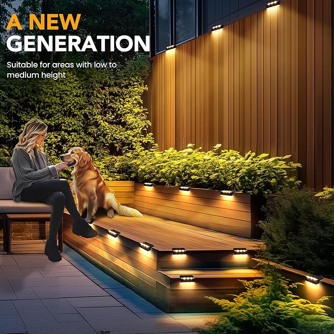 SOLPEX Solar Fence Lights Solar Deck Lights Outdoor Waterproof Solar Powered for Step Stair BalconyFront PorchGarden WalkwayYard Patio Decor IP65 Waterproof (16 Pack Warm White) 6 LEDs