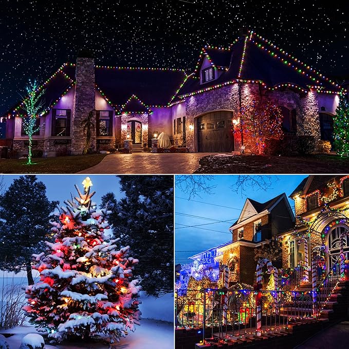 iBaycon Solar C9 Christmas Lights Outdoor 65FT 100LED C9 Strawberry String Light 8 Modes Solar Powered Lights String for Xmas Tree House Eaves Roof Christmas Holiday Decorations