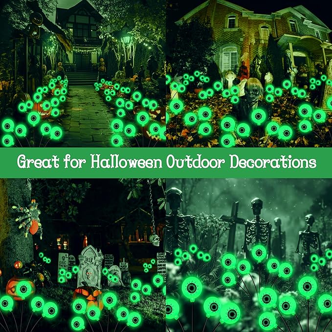 Halloween Decorations Outdoor 6 Pack 36 LED Solar Scary Eyeball Swaying Lights Green Solar Firefly Light Waterproof Outdoor Garden Lights for Halloween Yard Garden Lawn Party Flower Bed