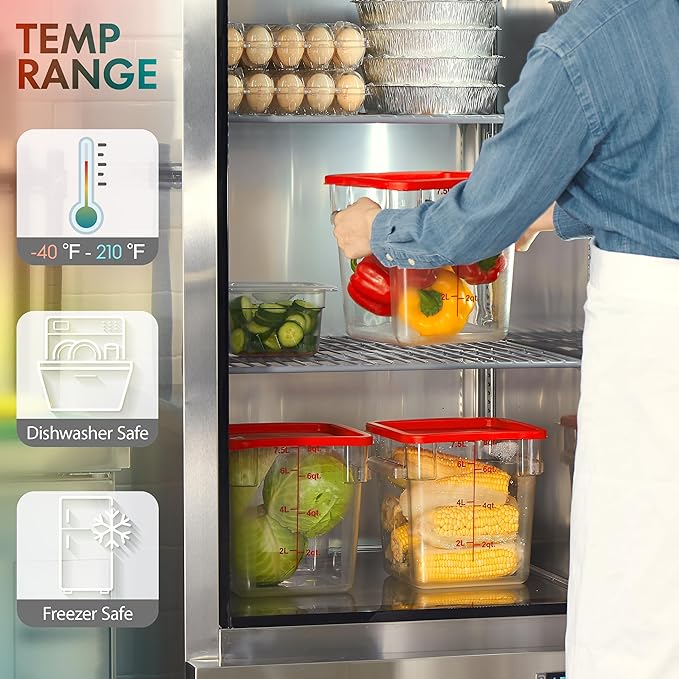 CURTA 8-Pack 2 Qt NSF Clear Polycarbonate Food Storage Containers with Green Lids - Square Commercial-Grade Freezer &amp Dishwasher Safe Stackable