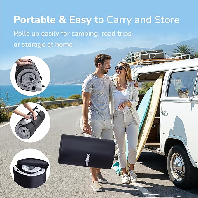 Memory Foam Camping Mattress 2.5 inch Cot Pads Single Small Portable Roll Up Camping Sleep Topper with Waterproof and Non-Slip Bottom Camping Car Mat with Travel Bag 72×24×2.5 Grey