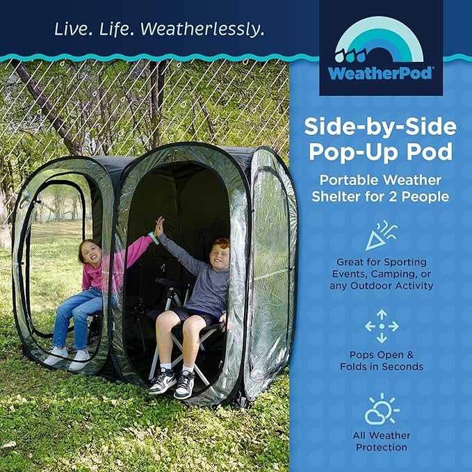 WeatherPod® The Original Shark Tank Side-by-Side™ 2-4 Person Pop-Up Pod - Stay Warm Dry and Out of The Sun - Weather Pod for Sports Rain or Wind - Simple to Set Up and Tear Down