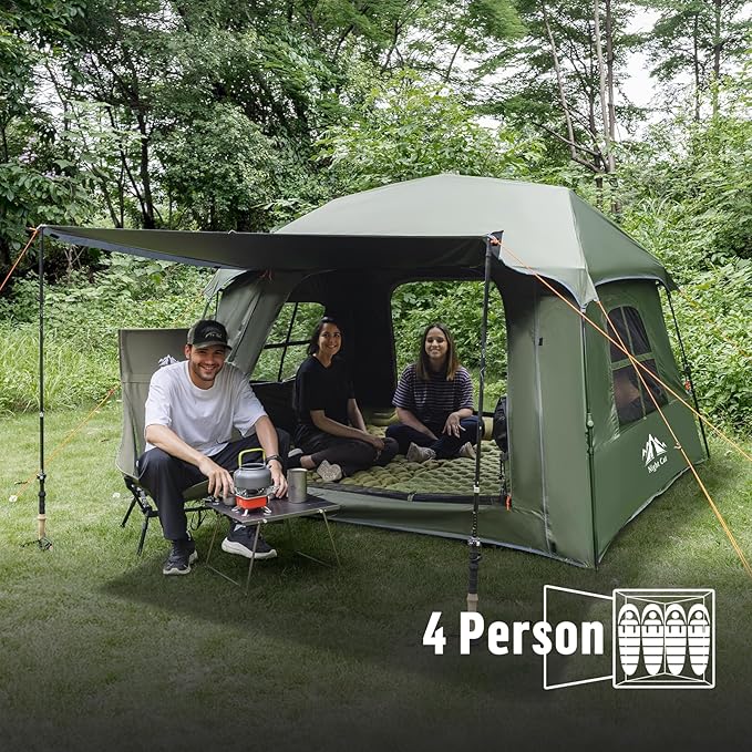 Night Cat Blackout Cabin Tent with High-Back Camping Chair 4 Person Pop Up Camping Tent with Vestibule &amp Rainfly Waterproof Instant Easy Setup Family Tent