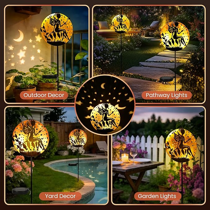 Solar Fairy Garden Lights Metal Fairy Sculpture Pathway Stakes Waterproof Outdoor Decorative Lights for Yard Patio Garden Porch Gifts for Women Mom 1 Pack