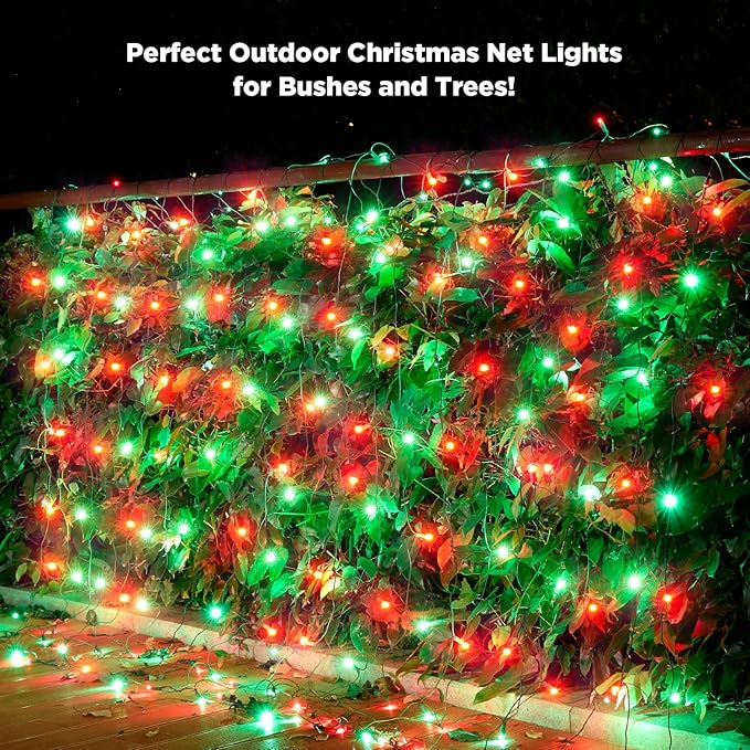 Led Net Lights Christmas Lights Outdoor 200Led 9ftx6ft Upgraded Red and Green Christmas Net Lighting Waterproof 5mm LED Wide Angle Outdoor Indoor Mesh Net Light for Trees Bushes Shrubs Decorations