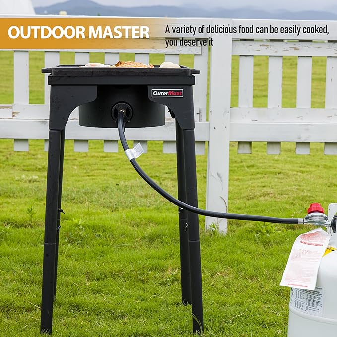Outdoor Propane Burner Camping Stove Gas Burner with Adjustable Legs Ideal for Camping Home Brewing Turkey Frying and Maple Syrup Boiling