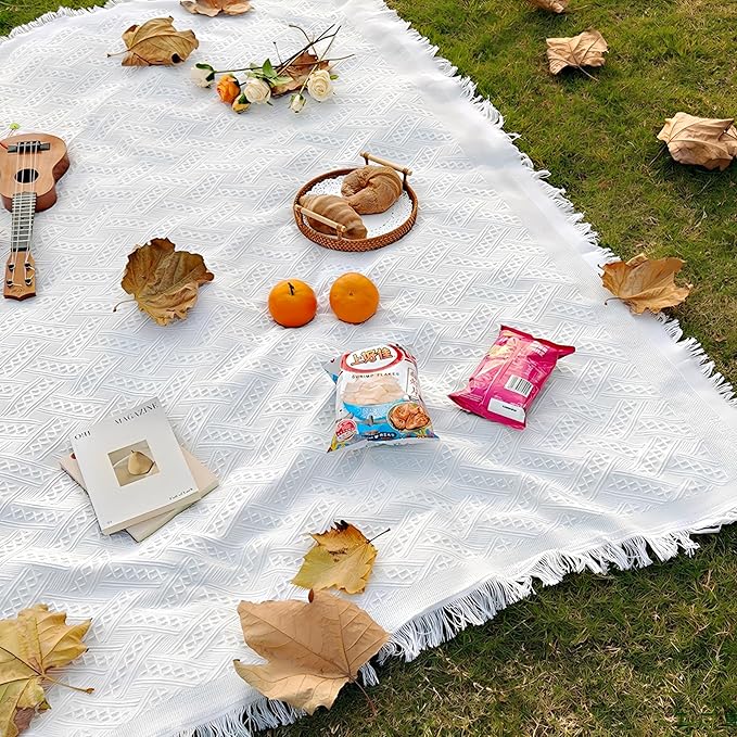 Outdoor Picnic Blanket Sandproof - Portable Lightweight Blanket T-Grid Picnic Mat for Beach Camping Park Lawn Concert &amp Wedding Photoshoot Indoor Bohemian Decor Machine Washable