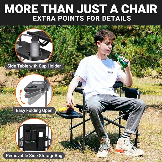 KingCamp 2-Pack Directors Camping Chair with Padded Folding Portable Seats Black