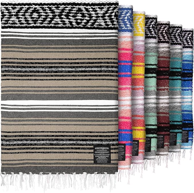 Hydration Nation Authentic Large Handwoven Mexican Blanket - Soft Yoga- Durable Serape- Lightweight Falsa Beach Camping Picnic Outdoor Blanket 70x50 - Desert