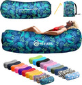 Nevlers Inflatable Lounger – Palm Leaf | 210T Polyester Blow Up Couch w/ 3 Pockets Carry Bag &amp Stake | No Pump Inflatable Couch for Camping Furniture Outdoor Beach Bed Festival Air Chair &amp