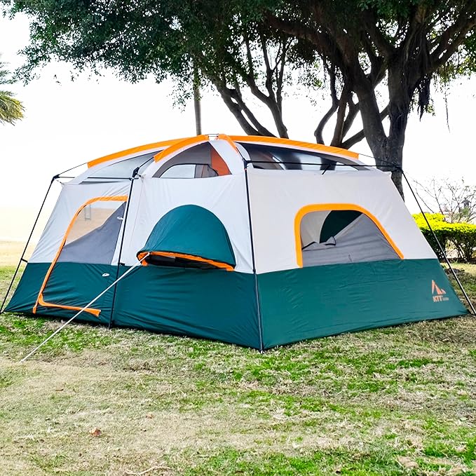 KTT Extra Large Tent 8-10-12 PersonFamily Cabin Tents2 Rooms3 Doors and 3 Windows with MeshStraight WallWaterproofDouble LayerBig Tents for OutdoorPicnicCampingFamily Gathering