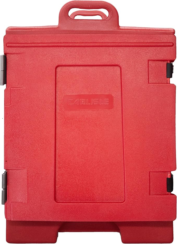 Carlisle FoodService Products Insulated Food Pan Carrier Holds 5 Full or 10 Half 2.5 Pans (Sold Separately) Front-Loading Cateraide with Handles Rugged PE Shell with PU Insulation Red