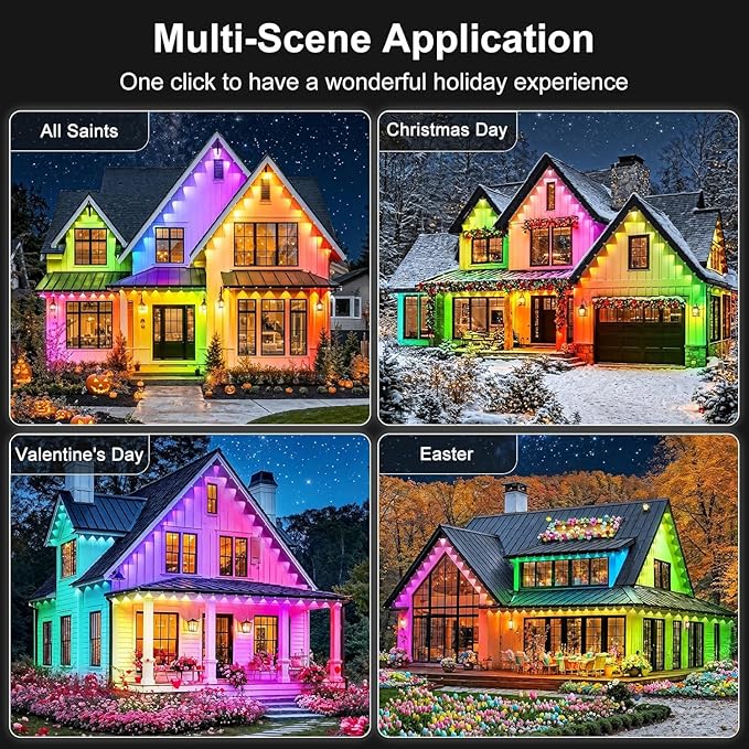 500FT Permanent Outdoor Lights Waterproof with Smart App Control RemoteDIY Scene ModesMusic Sync hronizationEaves Lights for Garden DecorDeckChristmas