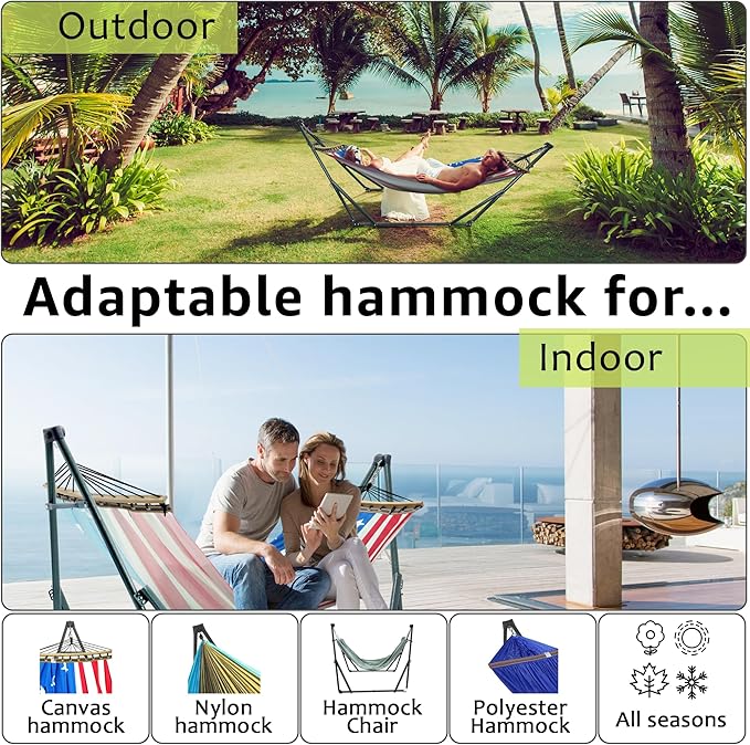 Tranquillo Sturdy Steel Hammock with Stand Premium Cotton Canvas Hammock 600 lbs Capacity Hammock Stand Folding Portable 30-Second Fold Unfold for Camping American Flag