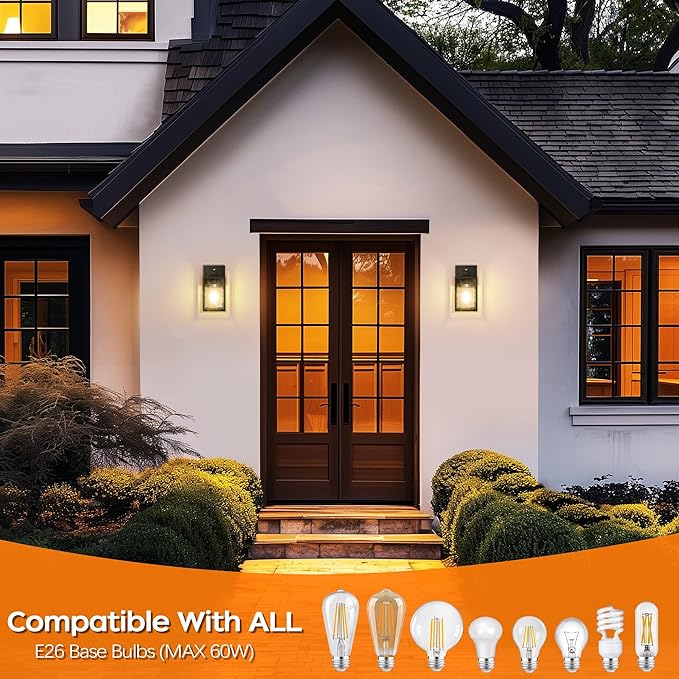 WIHTU Dusk to Dawn Outdoor Lighting Fixtures Black Exterior Front Porch Light Sensor Wall Sconce Lamp Waterproof Wall Lantern Anti Rust Outside Coach Lights for House Doorway Garage
