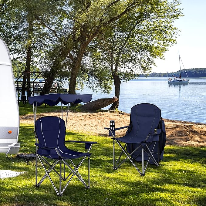 KOTEK Camping Chair with Canopy Portable Canopy Chair with Shade Cup Holder &amp Carry Bag Outdoor Folding Chairs for Sports Events Fishing Beach Picnic Hiking Travel (Blue)