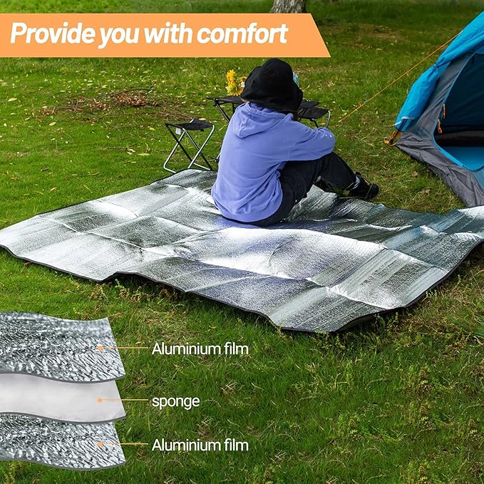 Himalaya Foam Foil Blanket Lightweight Camping Mat Outdoor Roll-up Portable Waterproof Sleeping Mat for Hiking Backpacking Double-Sided Aluminum Camping Accessories(78x78)
