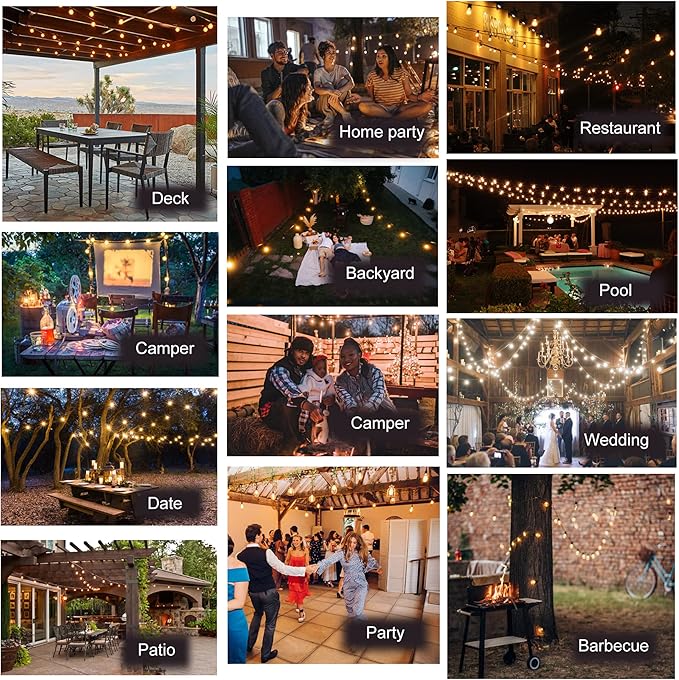 DAMAING LED Outdoor String Lights 100FT Patio Lights with 52 Shatterproof Edison BulbsDimmable Hanging LightsWaterproof String Lights for Outside WeddingBistroPorchBackyard2200K